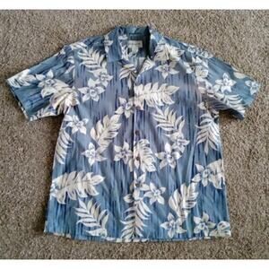 Vintage Made In Hawaii Mens Hawaiian Shirt XL Cotton Blue Floral